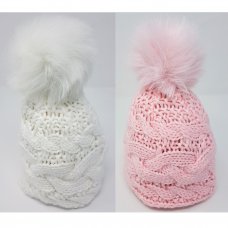 KIDS6132: Baby Girls Knitted Faux Pom Hat (6-18 Months)